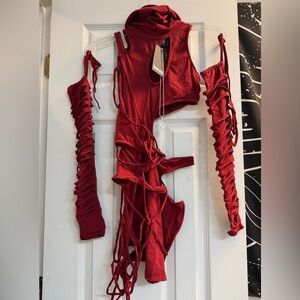 NWT DARKER WAVS  Modulation Oxblood Strappy Cut-Out Dress